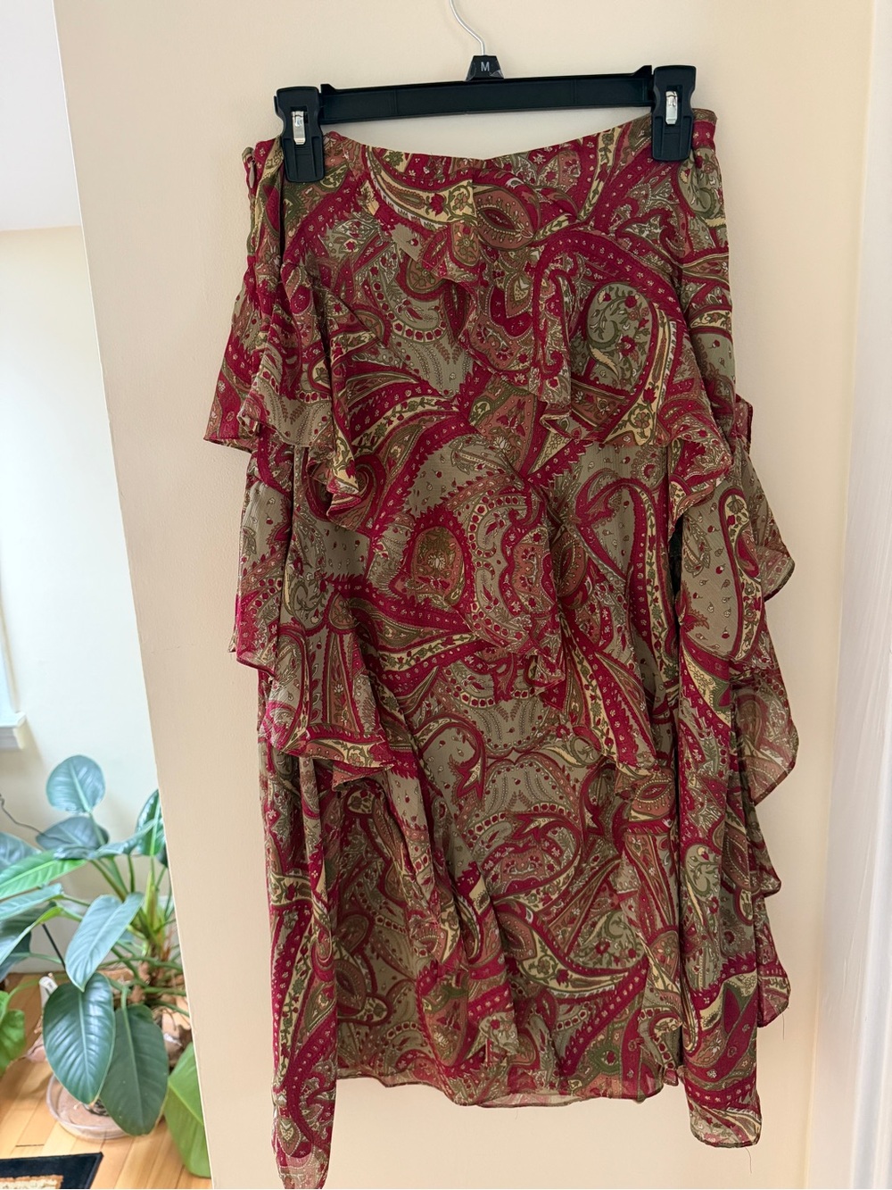 Ralph Lauren Burgundy & Olive Paisley Ruffle Midi Skirt - Picture 4 of 4
